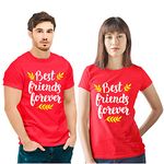 Hangout Hub Men's & Women's Round Neck T-shirt Best Friend Forever (Red;Men XL (42), Women XS (32) ;) Pack of 2 Couple T-shirts