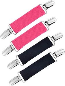 Chengu 4 Pieces Strong Stainless Steel Mitten Clips Elastic Gloves Caps Clips for Baby and Kids (Black and Rose Red)