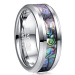 VAKKI Mens Abalone Shell Inlay Tungsten Carbide Ring Silver Wedding Engagement Band Promise Ring Comfort Fit Size Q