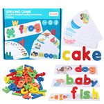 camelize Spelling Games for Kids,Alphabet Puzzle Game Toy Set with 28 Double-Sided Word Pattern Cognition Cards & 52 wooden letter blocks,Preschool Vocabulary Spelling for Kids Toddlers