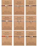 BOMAIL 8-9 Teacher Blessing Card Bracelets for Women Men Adjustable Teaching Wish Bracelets for Teacher Thank You Appreciation Jewelry for Graduation, Birthday, Teacher's Day, 5.5 Inch, Nylon, no