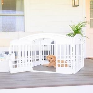 Carlson 4-Panel Plastic Pet Pen – Portable, Secure, and Easy-to-Use Playpen for Small Pets | 24" Tall, White, Includes Door and Lock, Ideal for Small Pets, Whelping and Indoor/Outdoor Use