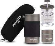 POLIVIAR Cafetiere 2 Cup- 12 oz Portable French Press with Mini Canister and Collection Bag- Double Wall Insulation & Dual- Filter Screen- Food Grade Stainless Steel for Coffee (JX2022-PFC)