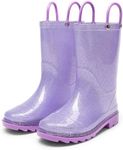 DREAM PAIRS Kids Rain Boots Glitter Boys Girls with Easy-on Handles Sparkly Waterproof Boots Outdoor Playing Rain Boots Unisex-Child,Size 4 Big Kid,Purple,KKEMRB2501