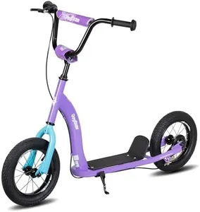 JOYSTAR Kick Scooter for Kids 5+ Teens & Youth, Lightweight Kids Scooter with Adjustable Handlebar, 2 Wheel Scooter for Boys & Girls, 12" Inflatable Wheels Rear Drum Brakes, Purple