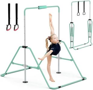 GYMMAGE Gymnastics Bars with Bar Pad, Junior Training Kip Bar Gymnastics Equipment for Home Garden, Adjustable Height Gymnastic Folding Horizontal Bar with Gymnastic Rings for Kid Boys Girls