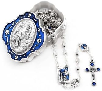 Catholic Rosary Beads with Metal Keepsake Gift Box Set (Lourdes Cube)