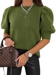 Women's Puff Short Sleeve Sweater Tops 2024 Spring Summer Trendy Crew Neck Casual T Shirts Blouses Army Green