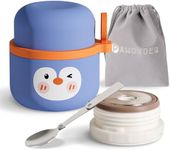 Pawovdeq 10 oz Kids Stainless Steel Soup Bento Lunch Thermos For Hot Food,Vacuum Insulated Food Jar Containers with Folding Spoon and Bag (10 oz blue)