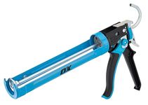 OX Heavy-Duty Caulk Gun 400mL – Dual Thrust Ratios 25:1 & 12:1, Dripless On/Off Switch, Built-in Spout Cutter & Seal Punch, Ergonomic Handle – for High & Low Viscosity Sealants