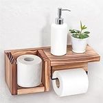 Belle Vous Wooden Toilet Paper Holder with Shelf - Wall-Mounted Rustic Toilet Roll Holder for Bathroom Decor and Accessories - Storage Display Shelf