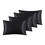 Bedsure Pillow Cases 4 Pack - Similar to Silk Pillowcase, Cooling Satin Pillowcase for Hair and Skin with Envelope Closure, Gifts for Women, Queen & Standard Size 50x75 cm, Black