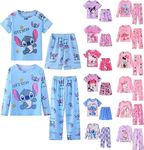 Cute Cartoon Print 2-Piece Short-Sleeved Children's Pajamas Children's top Shorts Pajamas Suit 2-13-year-old Girl Pajamas Round Neck Long-Sleeved Suit(01-Blue,10-11 Years)