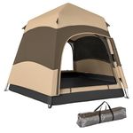 Outsunny Double Layer Instant Pop Up Tent with Rainfly, Hexagon 4 Man Dome Tent, Portable Camping Shelter with Sewn-in Groundsheet and Carry Bag, for Festival Backpacking Road Trips, Brown