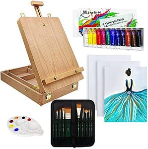 Deluxe Art Supplies 27 Pieces Art Set with Tabletop Easel, 12 Colors Acrylic Paint, 10 Paint Brushes, 3 Canvas Panels, Palettes