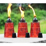 Seraphic Table Top Citronella Oil Burner Torches for Outdoor Patio, 16oz Decorative Glass Tiki Torch Citronella Oil Lamp Candles for Outside Deck, Garden, Parties, Set of 3, Red