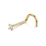 Milacolato 14K Real Gold Nose Rings Studs Simulated Diamond CZ Corkscrew Nose Rings Nose Studs Solid Gold Twist Nose Screw Studs Rings Hypoallergenic Nose Piercings for Women Men 20G-2MM