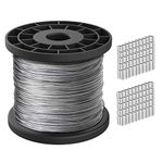 1/16 Wire Rope Picture Wire,304 Stainless Steel Wire Cable, 100m/328ft Length Aircraft Cable,7x7 Strand Core,368lbs/167kg Breaking Strength with 100 Pcs Aluminum Crimping Clamps Loop Sleeve