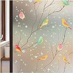 Lifetree Stained Glass Window Film Privacy：Frosted Film for Glass Windows Static Cling Self Adhesive Decorative Bird Patterned Vinyl Privacy Film for Bathroom Home Office (Frosted, 44 * 200cm)