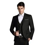 Mens Notch Lapel Modern Fit Suit Blazer Jacket Tux Vest and Trousers Set Three-Piece,Black,Medium