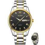 OLEVS Montre Homme, Black Watches for Men Waterproof Analog Quartz Mens Watches Stainless Steel Luxury Day Date Wrist Watches for Men Diamond Two Tone Simple Male Watches