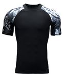 HUGE SPORTS Mens Rash Vest- Wildling Series Rash Guard Short Sleeve Quick Drying Wetsuit Swimming Tops for Surfing BJJ Jiu Jitsu(Bear,L)