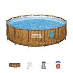 Bestway Steel Pro Max Above Ground Pool, Metal Frame Round Swimming Pool, Family Swimming Pool with Windows, Complete Set 14ft, Wood