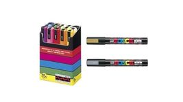 Uni-posca Paint Marker Pen SUPECIAL SET (c-set) Mitsubishi Pencil Uni Posca Poster Color Marking Pens Medium Point 15 Colours (PC-5M15C), Gold & Silver