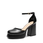 DREAM PAIRS Women's Chunky Platform High Heels Closed Toe Block Ankle Strap Dress Wedding Party Pumps Shoes, Black-pu, 8.5