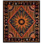 THE ART BOX Golden Orange Sun Moon Hippie Mandala Psychedelic Trippy Tapestry - 140x210 cm Burning Sun Indian Cotton Wall Hanging Décor Aesthetic Boho Celestial Tarot Tapestries for Bedroom