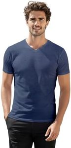 H2H Men v Neck t Shirts Comfortable Short Sleeve DARKBLUE US 3XL /Asia 4XL (CMTTS0197)
