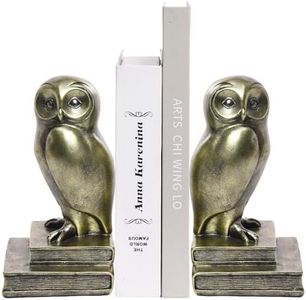 Kakizzy Vintage Gold Owl Bookends,Resin Animal Decorative Book Ends for Shelves,Book Holder with Anti-Slip Base,Luxurious Bird Bookends for Kids Rooms Office Home Decor,Unique Book Lover Gift