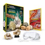 NATIONAL GEOGRAPHIC Break Open 4 Geodes Science Kit – Includes Goggles, Learning Guide, Display Stand, Great Mineralogy & Geology STEM Gift