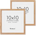 Solid Oak 10”x10” Picture Frame Matted to 8”x8”, 10x10 Wood Frame for Wall, Square Frame with Tempered Real Glass, 10x10 Square Photo Frames, Natural Color, Set of 2