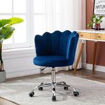 Artzilla Crown Chair with Wheels Modern Leisure Desk Velvet Mid-Back Adjustable Chair for Bedroom Living Room (Metal) (Dark Blue)