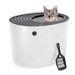 IRIS USA Cat Litter Box, Top Entry Litter Box with Scoop, Stylish Round Cat Litter Box Enclosure, Kitty Litter Box, White/Black