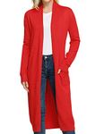 GRACE KARIN Womens Light Weight Maxi Long Sleeve Open Front Long Cardigan with Pockets(L,Red)