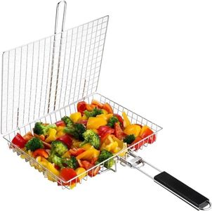 Grill Basket Extra Large, Portable Folding Stainless Steel BBQ Camping Grilling Rack for Fish, Vegetables, Shrimp, Barbeque Griller Cooking Accessories, Grilling Gifts for Men, Dad