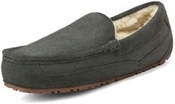 DREAM PAIRS Men's House Slippers Moccasin Indoor Outdoor Fuzzy Furry Loafers Suede Leather Warm Comfortable Shoes,Size 10,Grey