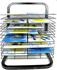 Joymaney Art Drying Rack | Mobile Metal Art Storage Rack with Removable Shelves | Art Organizer for Kids, Art Studio and Tabletop Storage, Craft Room and Desktop (15 Shelves)