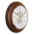 SEIKO Decorative Round Brown Wooden Analog English Numbers Home Decor Musical Chimes Wall Clock (Size: 31.4 x 7.2 x 31.4 CM | Weight: 1570 gram) QXM283BN