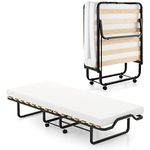 KOMFOTT Folding Rollaway Bed with 4” Mattress, Roll Away Guest Bed for Adult, Space-Saving Fold-Up Bed for Easy Storage, Portable Guest Bed with Foam Mattress & Sturdy Steel Frame