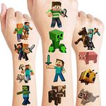 200+pcs Mine-craft Temporary Tattoo Stickers for Kids Cute Fake Tattoo Birthday Party Supplies Favors Kids Boys Girls School Rewards Gifts(8 Sheets)