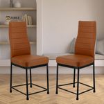 CLASSELA Zidle Bloom Dining Faux Leather Chair Model for Living Room 2 Piece | Cafe | Home | Bedroom | Restaurant | Seat Powder Coated Metal Legs (Tan Leatherette rexine) | 1 Year Warranty