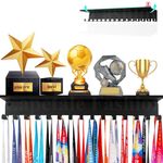 Non-Slip Trophy Shelf,Trophy and Medal Display Shelf, Medal Hanger Display For Wall with 16inchL,Shelves For Trophies medal display Upgraded Medal Holder display For gymanstics,race,soccer,swim