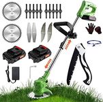 LOFIR 21V Cordless Strimmer w/ 2Pcs 2.0Ah Battery & Charger Battery Strimmer w/ 4 Types Blades Lightweight Cordless Grass Trimmer Height Adjustable Garden Strimmers Electric Yard & Garden，dark green