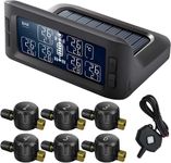 B-Qtech 3.2inch RV Tire Pressure Monitoring System with 6 Flow Thru Sensors(0-199PSI) & Repeater, Solar TPMS 7 Alert Modes Real Time Full Display Pressure Temp for Trailer Motorhome,Pickup,Truck