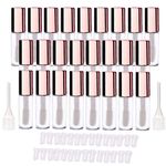 LTKJ 25 Pack 1.2 mL Pretty Empty Lip Gloss Tubes Containers, Clear Mini Refillable Lip Balm Bottles with Rubber Inserts and 3pcs Transfer Pipettes for Lip Samples Travel DIY Makeup (Rose Gold)