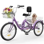 YITAHOME Tricycle, 26 Inch 3 Wheel Bikes, 7 Speed Trike Bike with Shimano Shifting for Adults with Removable Baskets, Cruiser Bike for Seniors Women Men Shopping Picnic Outdoor Sports, Purple