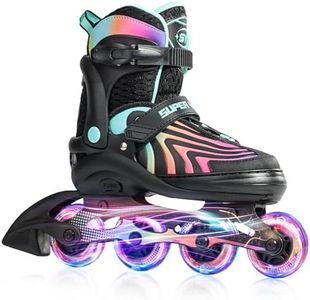 SUPER YOUNGSTER Girls Inline Skates for Boys Kids Ages 4-12, Adjustable Light Up Roller Skates for Youth Teens Ages 8-12, Beginner Blades for Women Adults